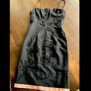 Rebecca Taylor Black Silk Embroidered and Sequence Dress. Size 2